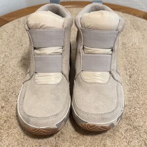 Sorel Beige Suede Waterproof Ankle Booties with Camouflage Rubber Midsole